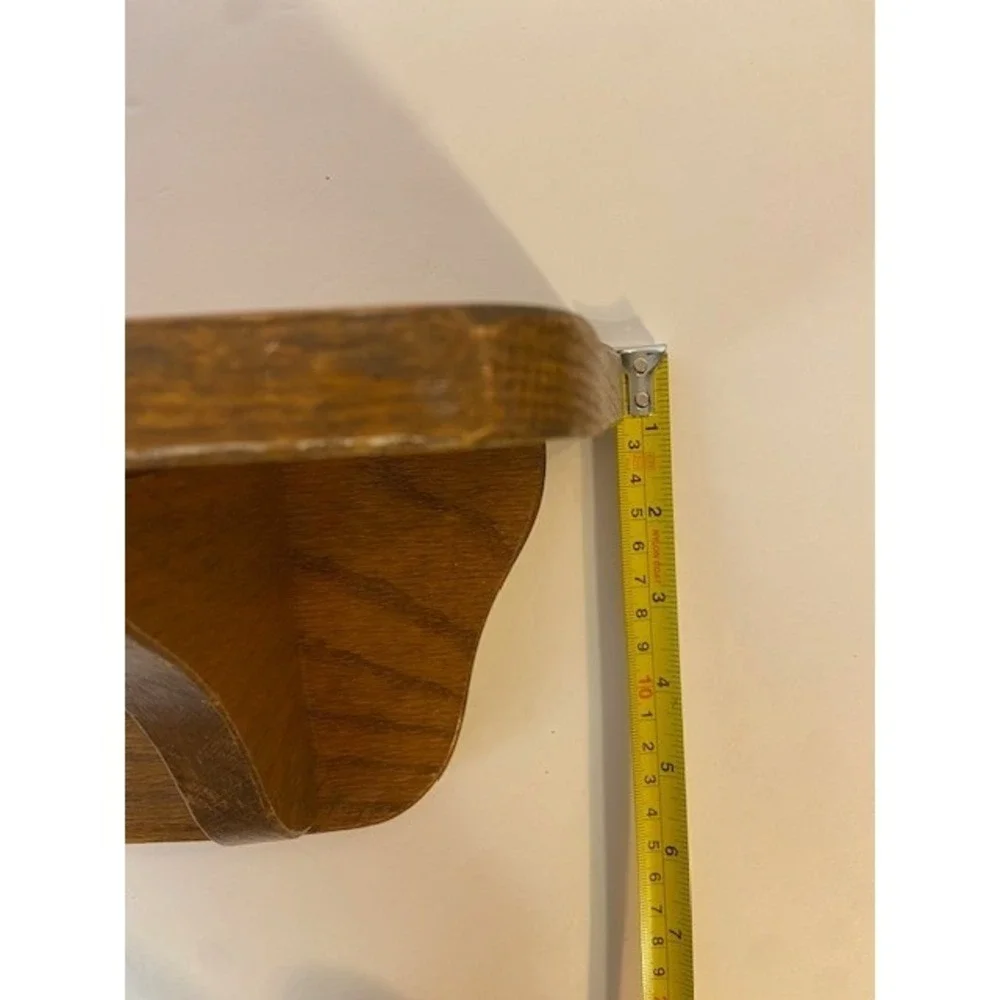 Vintage Wooden Heart Cutout Wall Shelf with Hanging Pegs Medium Oak Cottagecore